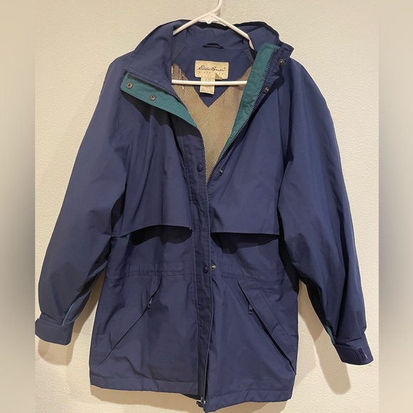 Navy Blue Eddie Bauer Jacket with removable hood. Size M - Picture 1 of 6